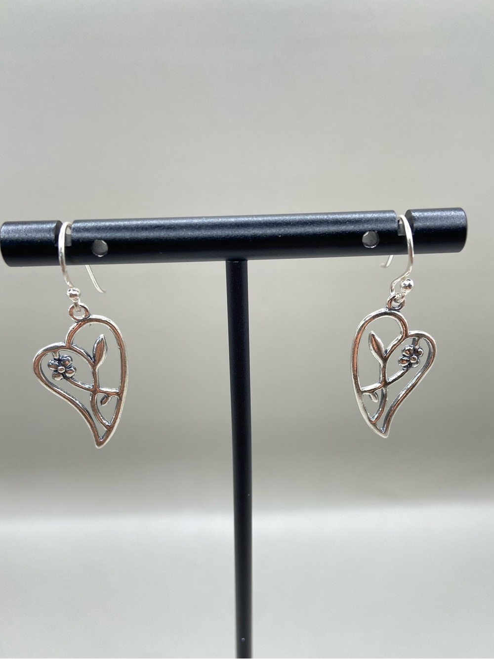 Sterling Silver Open Heart Flower Earrings